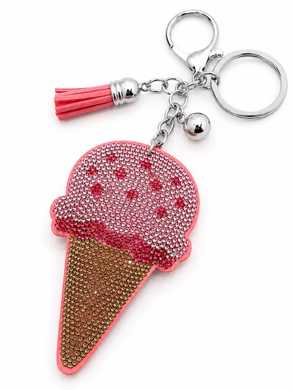Pink Ice Cream Crystal Keychain